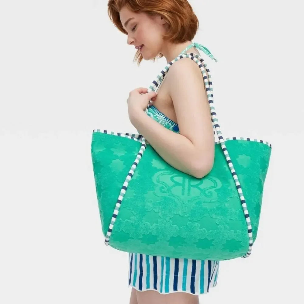 Roller Rabbit Target Star Geo Terry Beach Tote Bag Aqua Blue Large Shoulder NWT